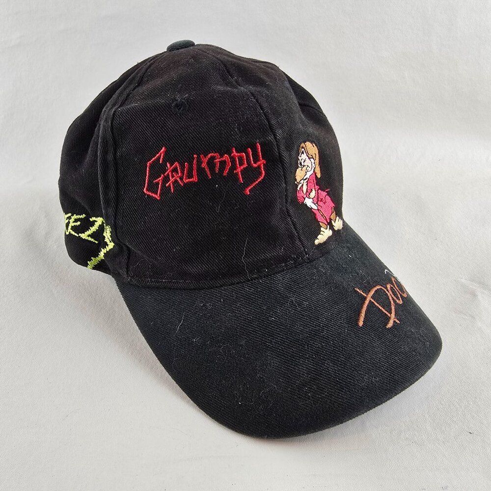 Disney Seven Dwarfs Hat Mens Black Embroidered Baseball Cap Adjustable VIntage